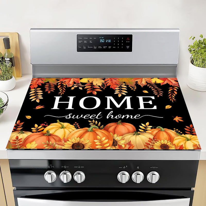 KAPLIPE Fall Pumpkin Stove Cover For Electric Stove, 20x28 Glass Stove Top Mat Thanksgiving Heat Resist Electric Gas Range Mat Sweet Home Decor Glass Top Protector Black Kitchen Cooktop Pad - Image 1
